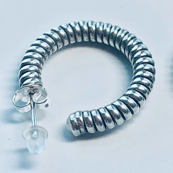 Silpada Rare HTF Sterling Silver Braided Wrapped Hoop Earrings on Posts - 1”